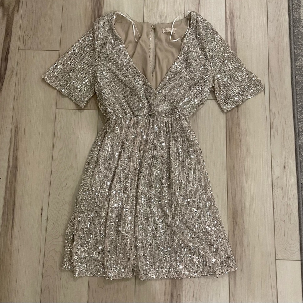 Altar’d State Gold Champagne Sequin Mini Dress